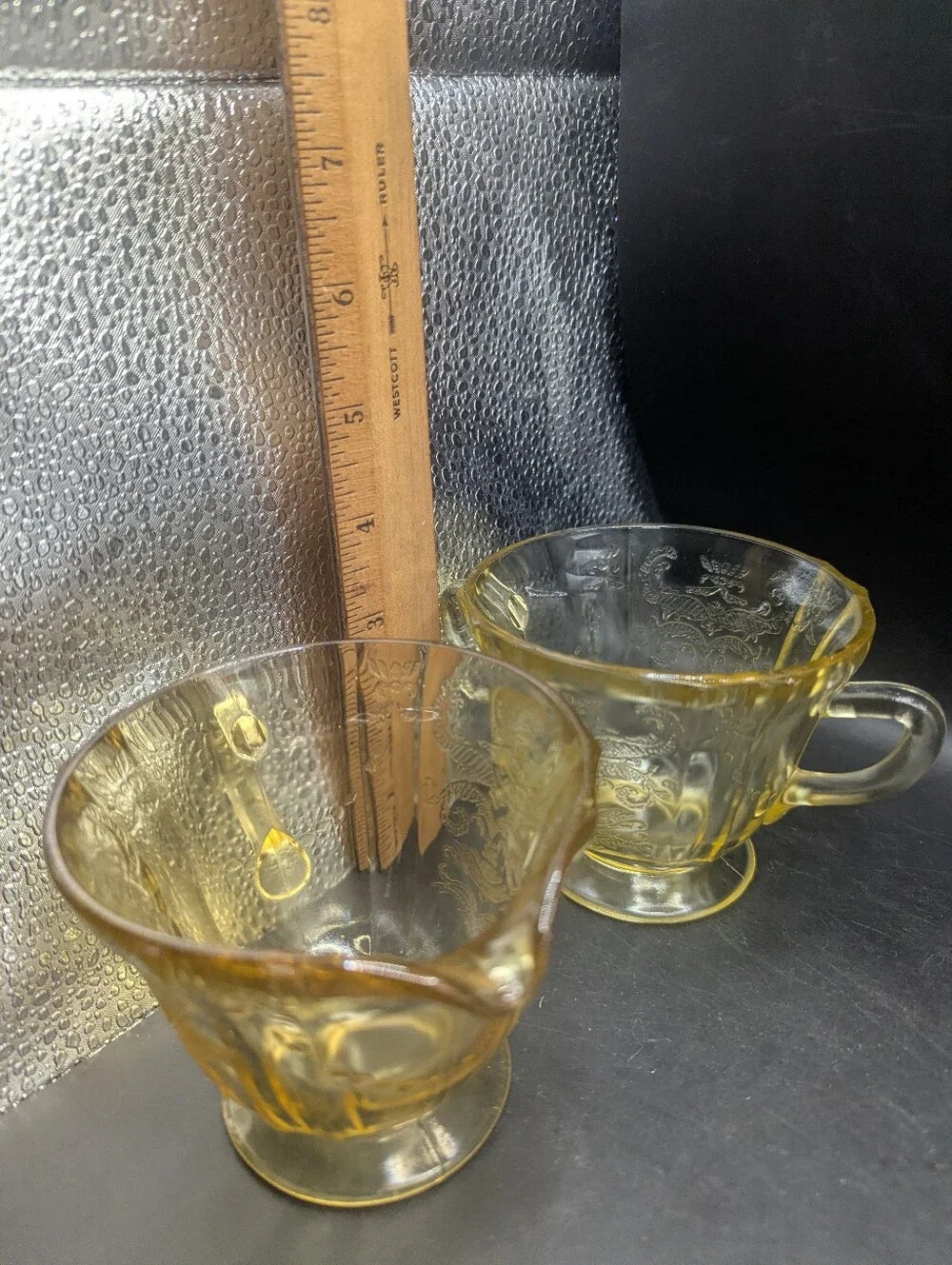 Vintage Federal Glass Madrid Pattern Yellow Depression Glass Creamer And Sugar